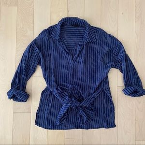 Mine Blue Flap Tie Front Shirt